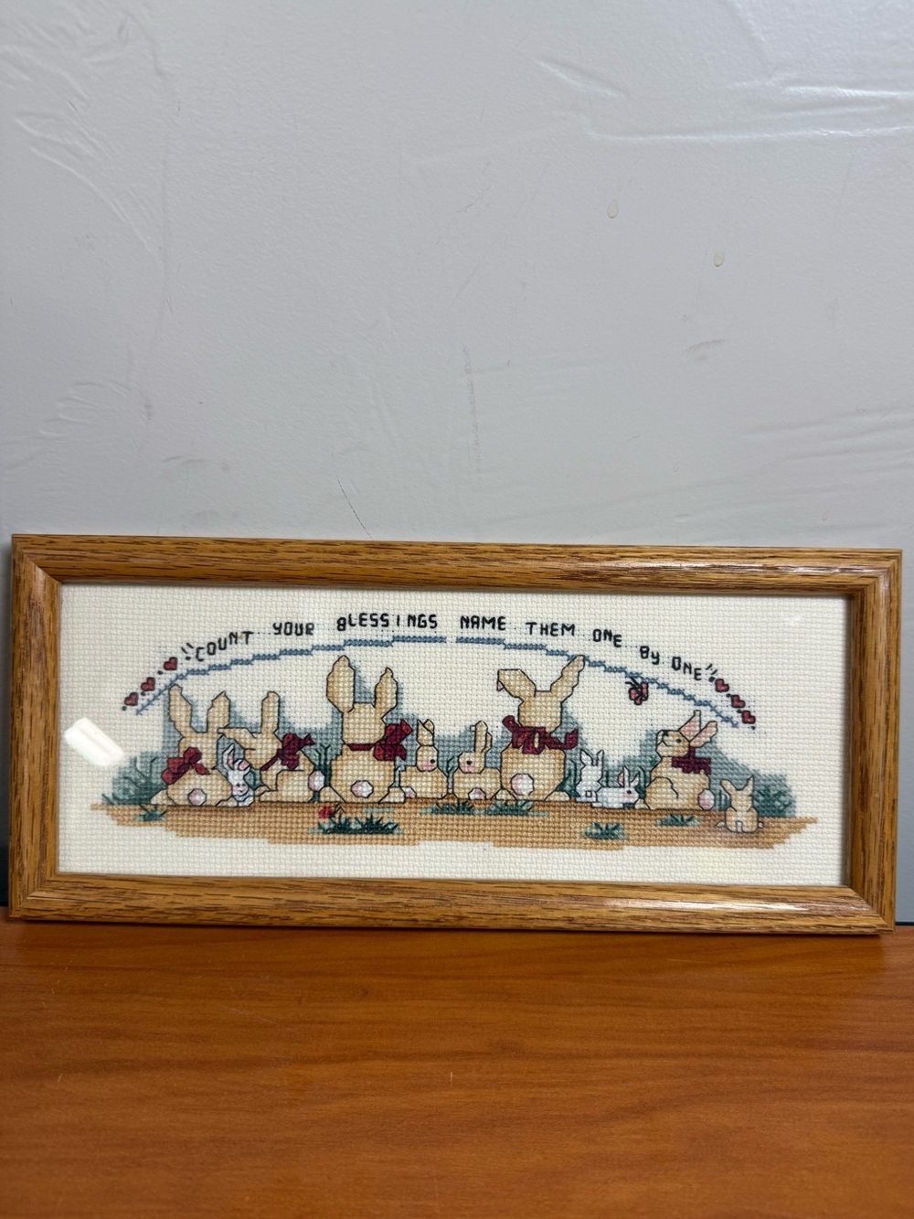 Vintage Cross-stitch "count your blessings name them one by one" Framed Cottage